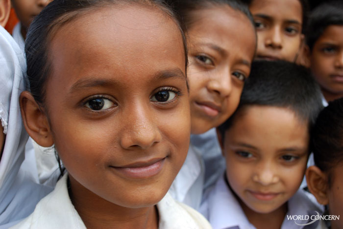 Beautiful children outside a World Concern school in Dhaka, Bangladesh. We have a special interest in seeing girls have an availabilty to education.