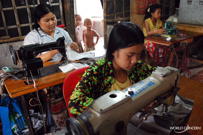Girls learn how to sew in Poi Pet, Cambodia. Child Trafficking prevention must include opportunities for income.