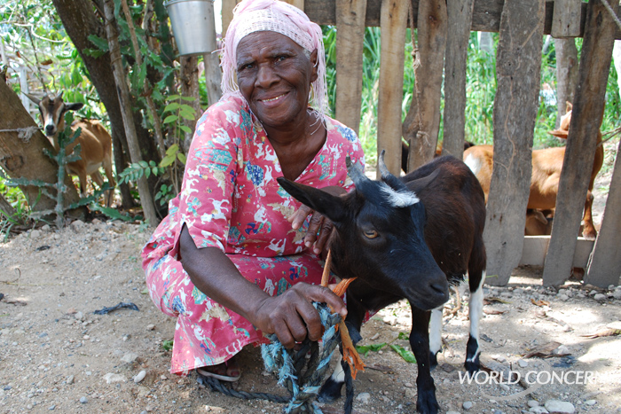 A goat provides an income for this grandmother in Haiti who has little other income.