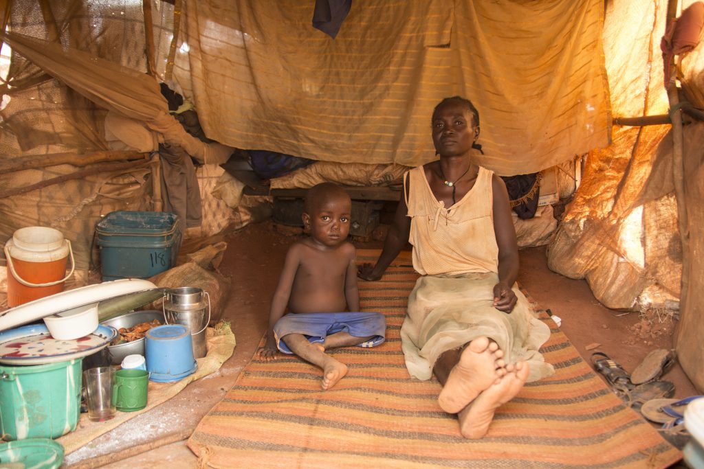 a mother and child who are homeless in South Sudan