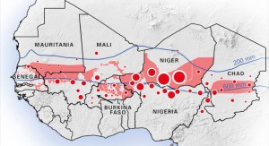 Sahel map showing drought and malnutrition.