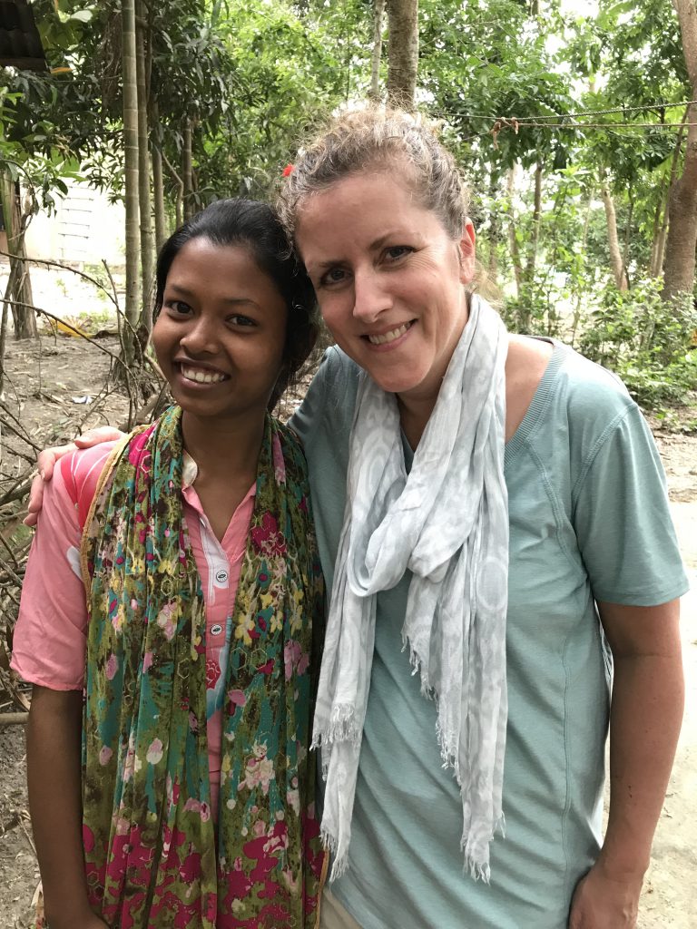 two women in Bangladesh talking about scholarships