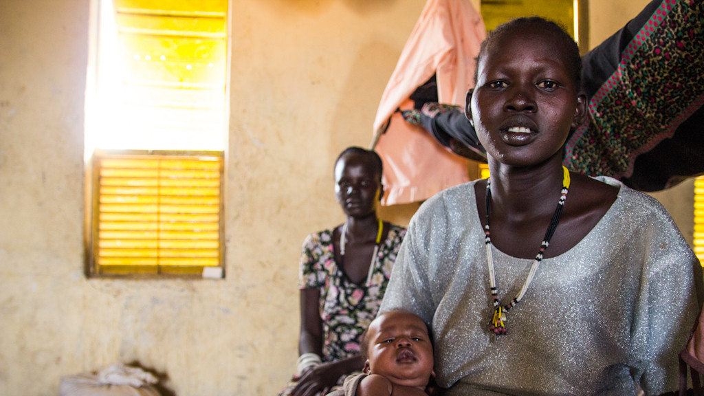 Mary fled violence in her home town in South Sudan. Three days after arriving in a camp, she gave birth to her son Amel.